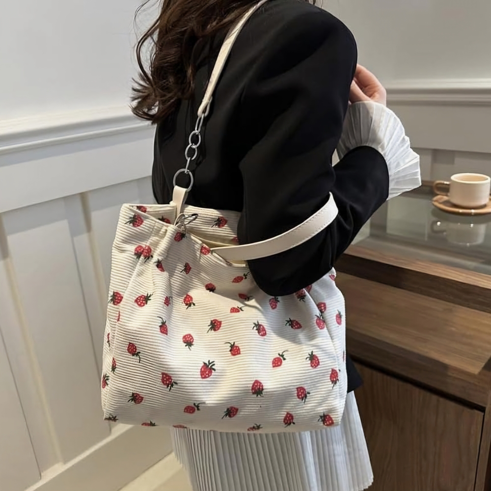 Strawberry Print Tote Bag - Cream and Red - Picture 7 of 8